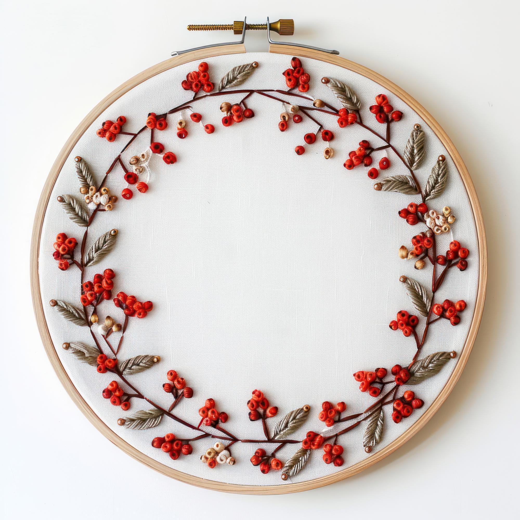 Hand-embroidered floral sampler in hoop